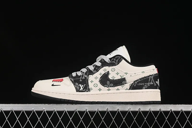 All categories Air Jordan Jordan series basketball shoes Air Jordan 1 Low High-end customized low-top sneakers Air Jordan 1 Low AJ Joe 1 LV joint black hook High-end customized low-top retro basketball shoes YX5066-332